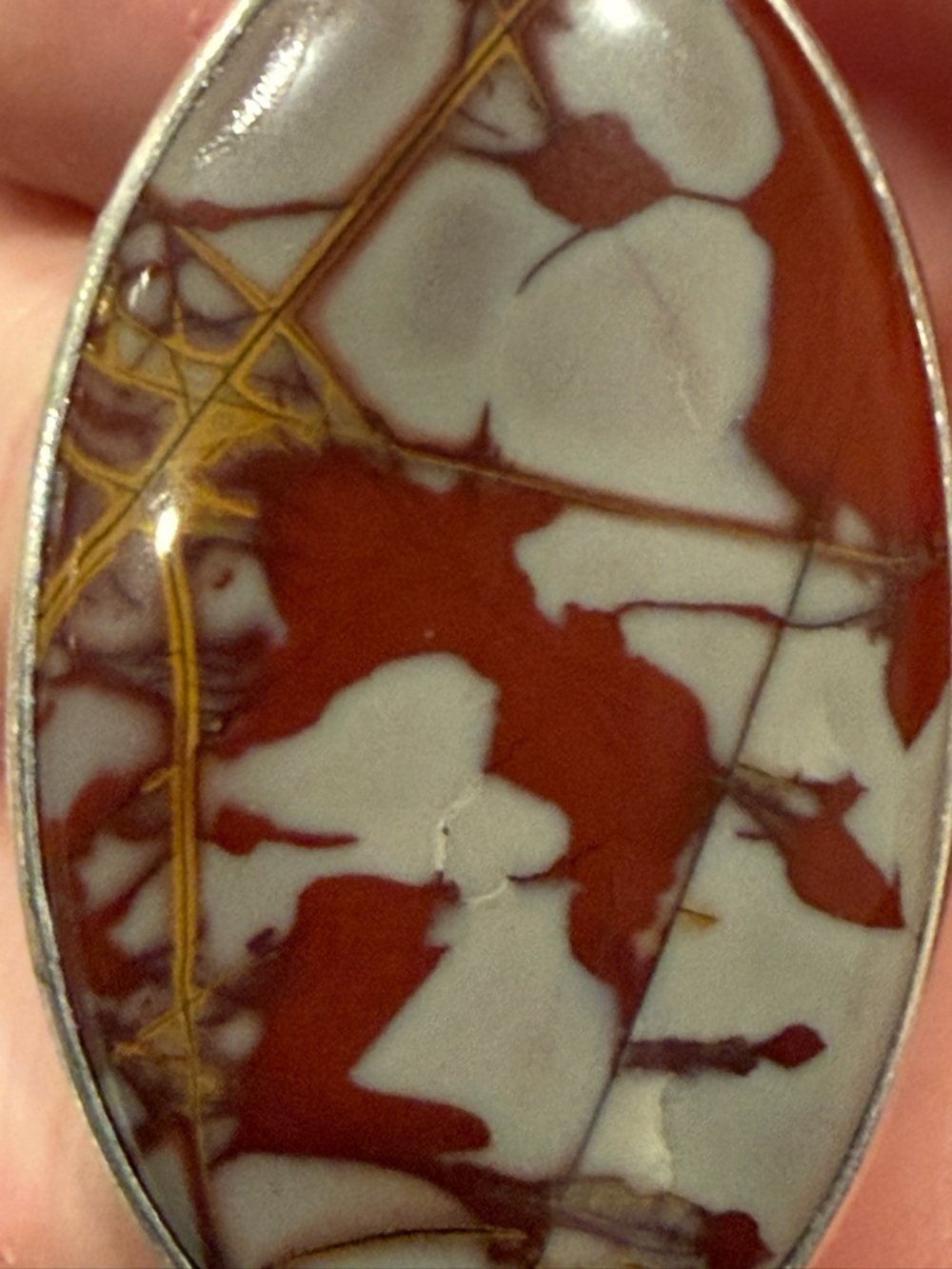 Large Sterling Silver Brecciated Jasper Pendant Red Gray Statement Natural Stone - Picture 4 of 4